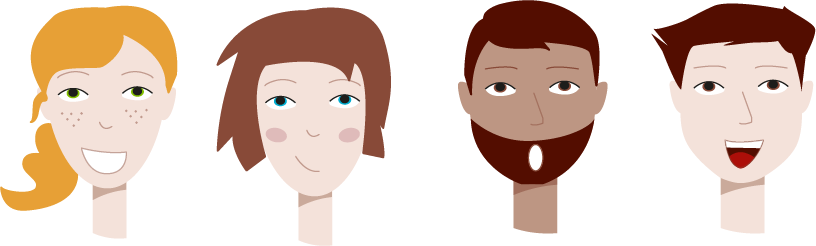 Illustration : personnages, visages femmes et hommes